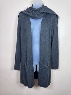 Holistia Open-Front Women’s Cardigan Knit Alpaca Blend Attached Scarf L comfy